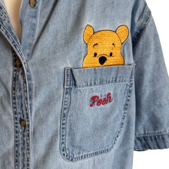 Vintage Disney Winnie the Pooh Embroidered Denim Shirt Button Down 14W/16W - Picture 3 of 8